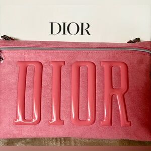 Beautiful Dior Pink Clutch Beaute with Chain and Faux Pearl Accent, NEW!